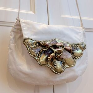 Fabulously 80s Fancy Nancy Amethyst Rose Quartz Metal Leather Purse